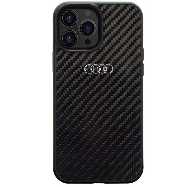 „Audi“ anglies pluošto „iPhone 14 Pro Max 6.7“ juodas/juodas kietas dėklas AU-TPUPCIP14PM-R8/D2-BK
