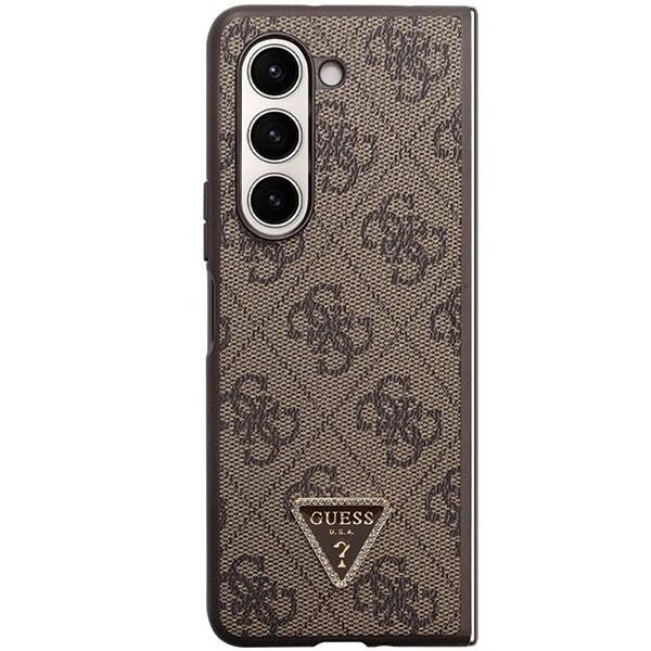 Guess Leather 4G Triangle Strass case for Samsung Galaxy Z Fold 5 - brown