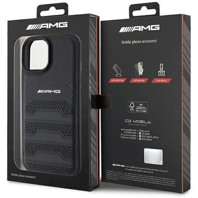 AMG Leather Debossed Lines case for iPhone 15 Plus - black