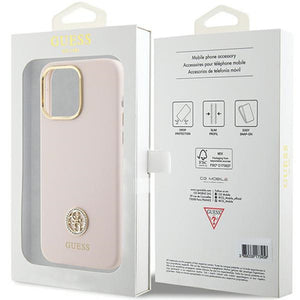 Guess Silicone Logo Strass 4G Case for iPhone 15 Pro Max - Pink