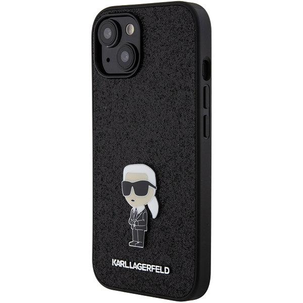 Karl Lagerfeld Fixed Glitter Ikonik Logo Metal Pin case for iPhone 15 - black