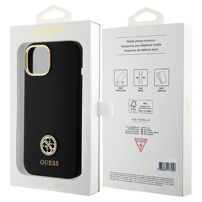 Guess Silicone Logo Strass 4G Case for iPhone 15 - Black