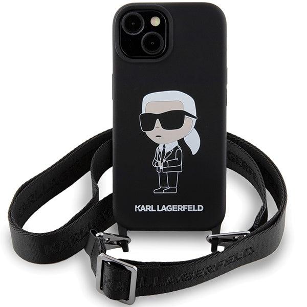 Karl Lagerfeld KLHCP15SSCBSKNK iPhone 15 6.1" hardcase black/black Crossbody Silicone Ikonik