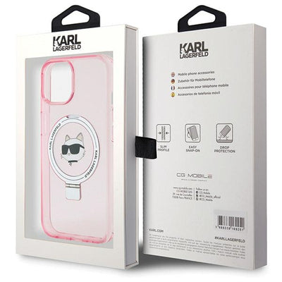 Karl Lagerfeld KLHMP15SHMRSCHP iPhone 15 6.1" pink/pink hardcase Ring Stand Choupette Head MagSafe