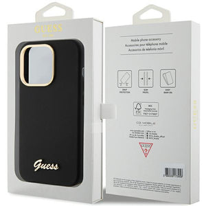 Guess Silicone Script Metal Logo & Frame case for iPhone 15 Pro - black