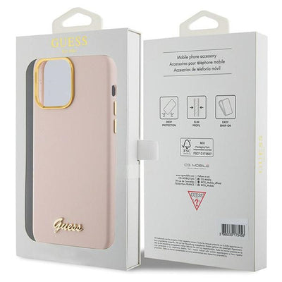 Guess Silicone Script Metal Logo &amp; Frame case for iPhone 15 Pro Max - pink