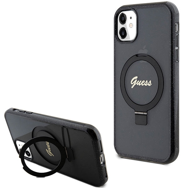 Guess Ring Stand Script Glitter MagSafe case for iPhone 11 / Xr