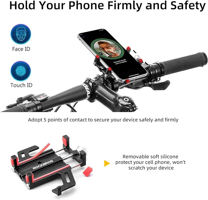 „Rockbros 699-BK“ aliuminio lydinio dviračio telefono laikiklis – juodas