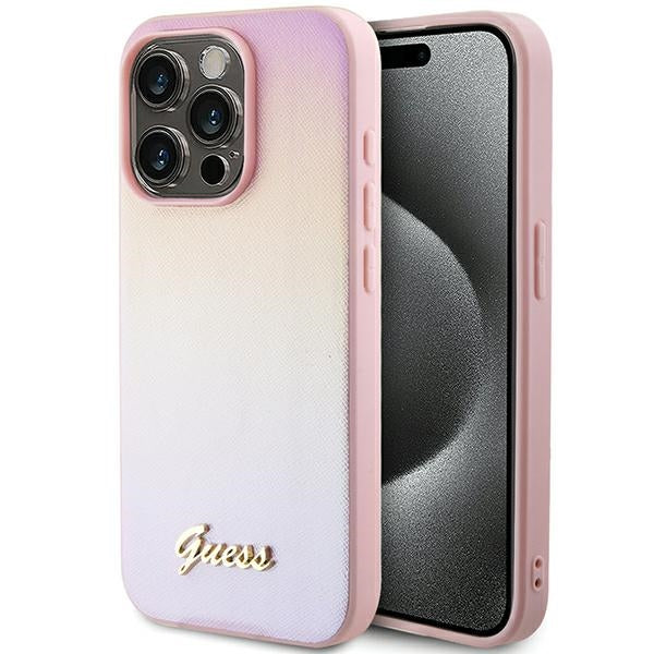 Guess Saffiano Iridescent Script case for iPhone 15 Pro