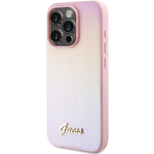 Guess GUHCP15XPSAIRSP iPhone 15 Pro Max 6.7" pink/pink hardcase Saffiano Iridescent Script