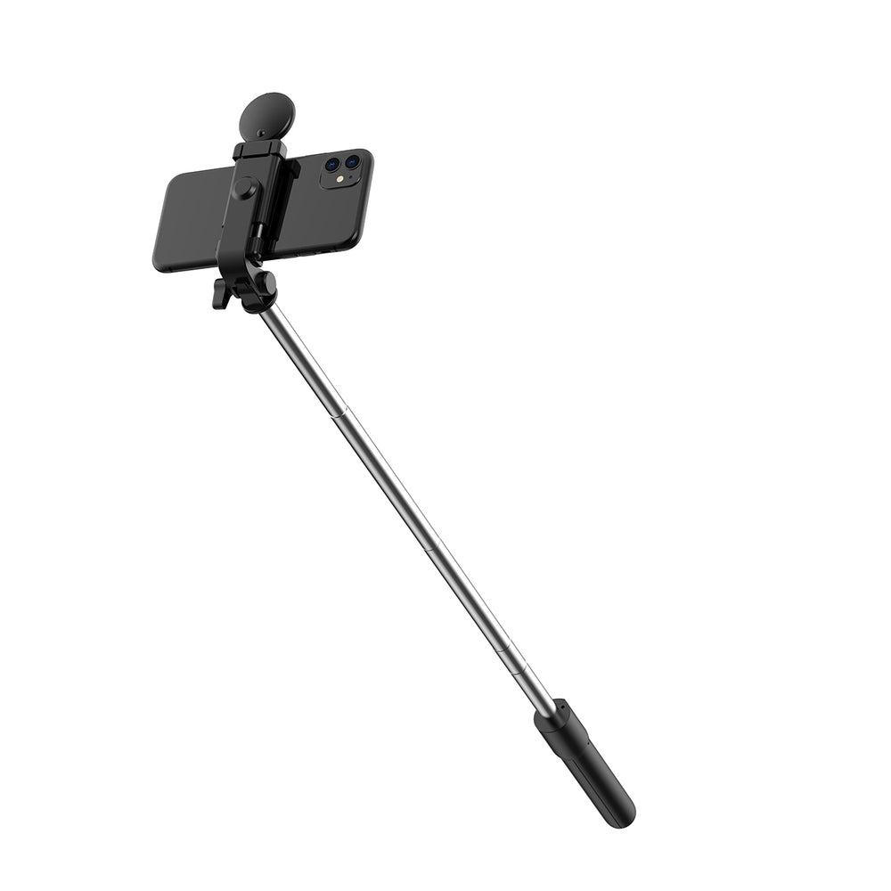 Selfie stick WH1YXS telescopic tripod 1m with round lamp and phone holder - black