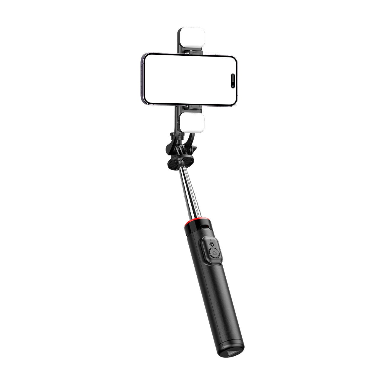 Selfie stick WC13YDS telescopic tripod 1.3m with double lamp and phone holder - black