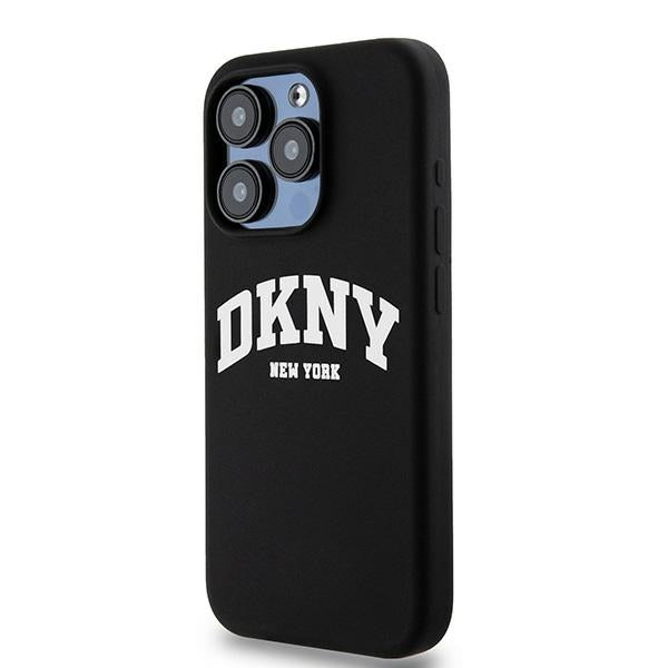 DKNY Liquid Silicone White Printed Logo MagSafe iPhone 15 Pro Case - Black