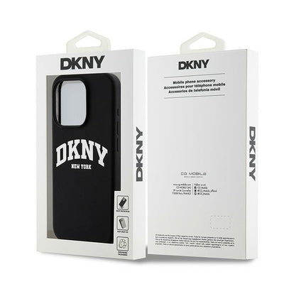 DKNY Liquid Silicone White Printed Logo MagSafe iPhone 15 Pro Case - Black
