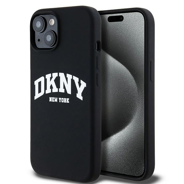 DKNY Liquid Silicone White Printed Logo MagSafe Case for iPhone 15 / 14 / 13 - Black