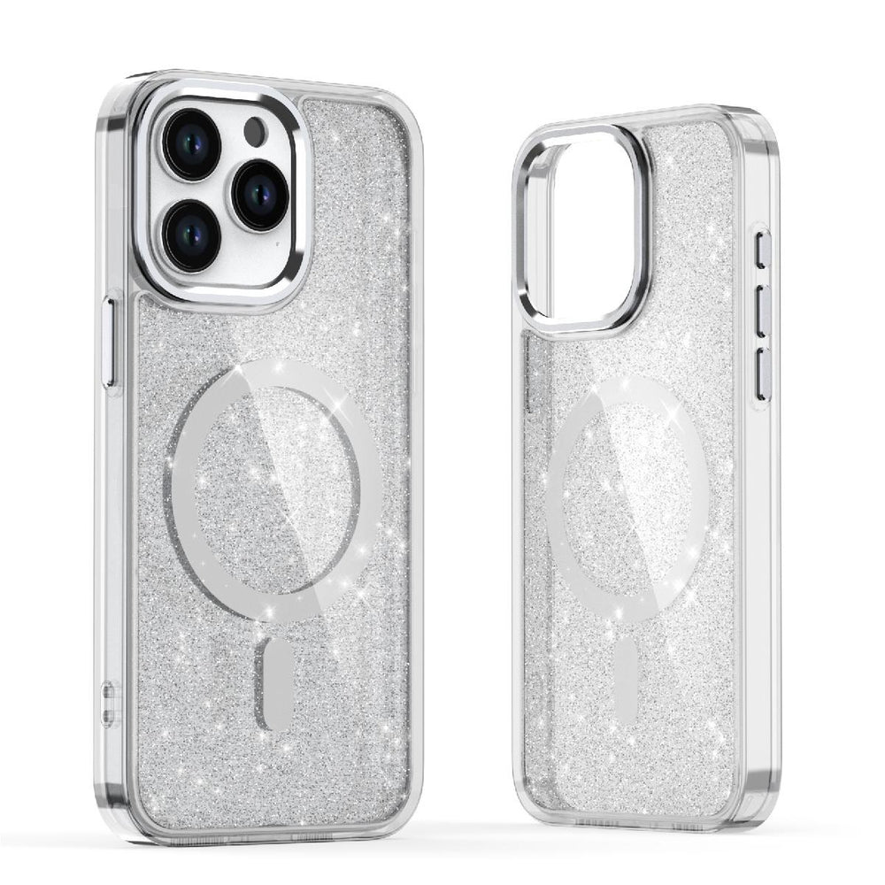 Glitter Case MagSafe for iPhone 16 - white with glitter