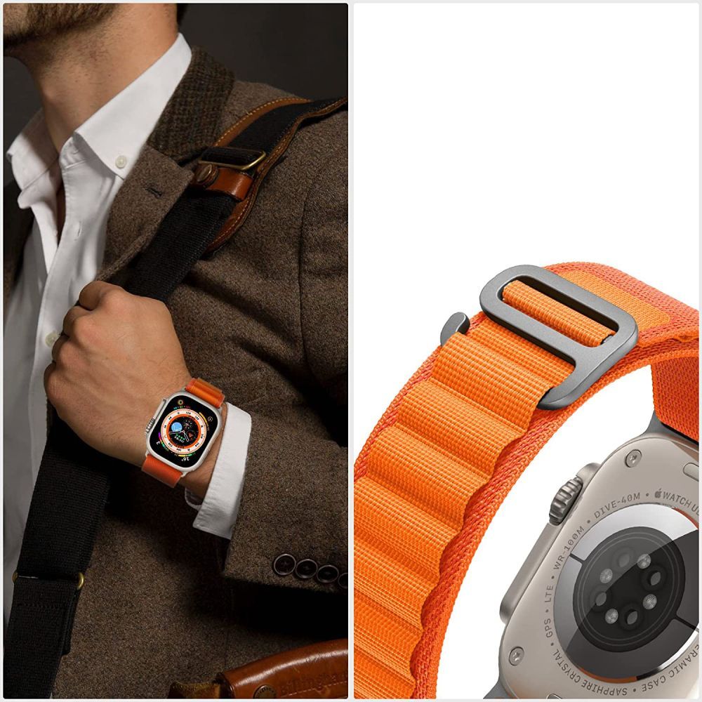 Tech-Protect Nylon Pro Strap for Apple Watch 4 / 5 / 6 / 7 / 8 / 9 / SE / Ultra 1 / 2 (42/44/45/49 mm) - Black &amp; Orange