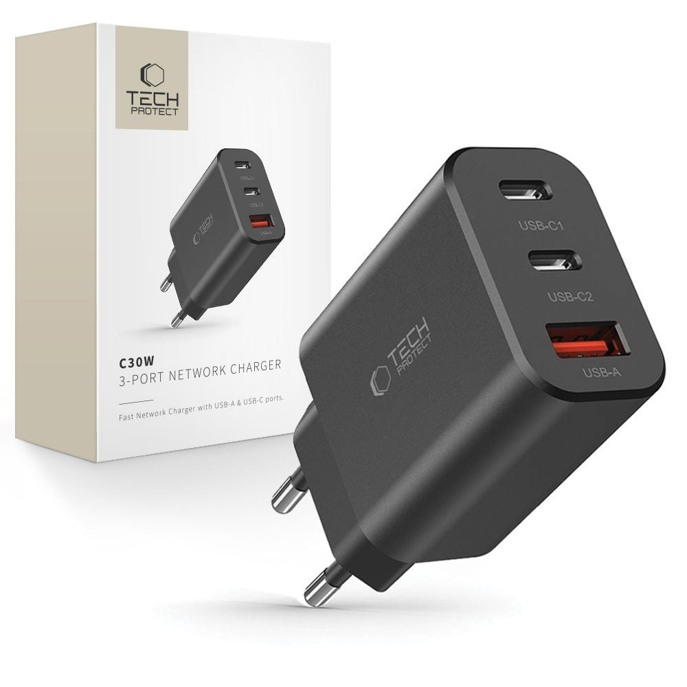 Tech-Protect NC30W charger 2x USB-C PD 30W / USB-A QC 3.0