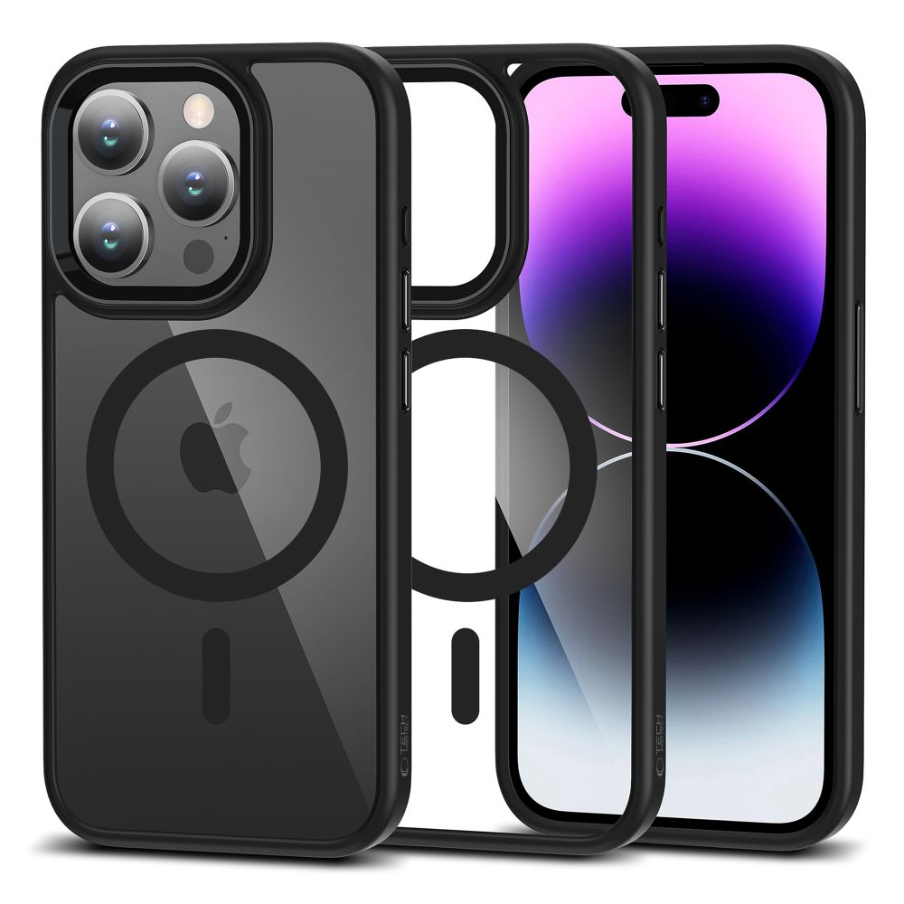 „Tech-Protect MagMat MagSafe iPhone 15 Pro“ dėklas – skaidriai juodas