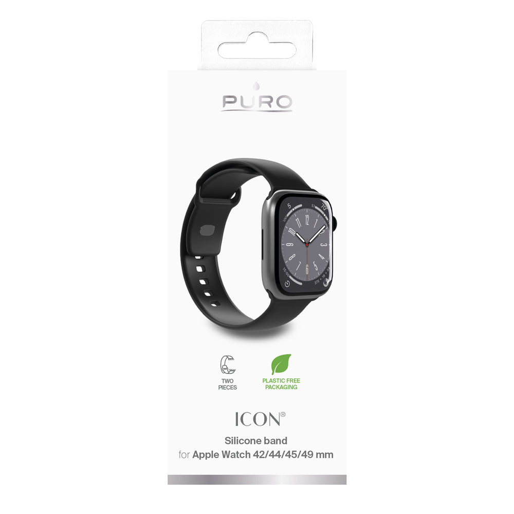 „Puro Icon“ silikoninis dirželis „Apple Watch 42 / 44 / 45 / 49 mm“ – juodas (2 vnt.)