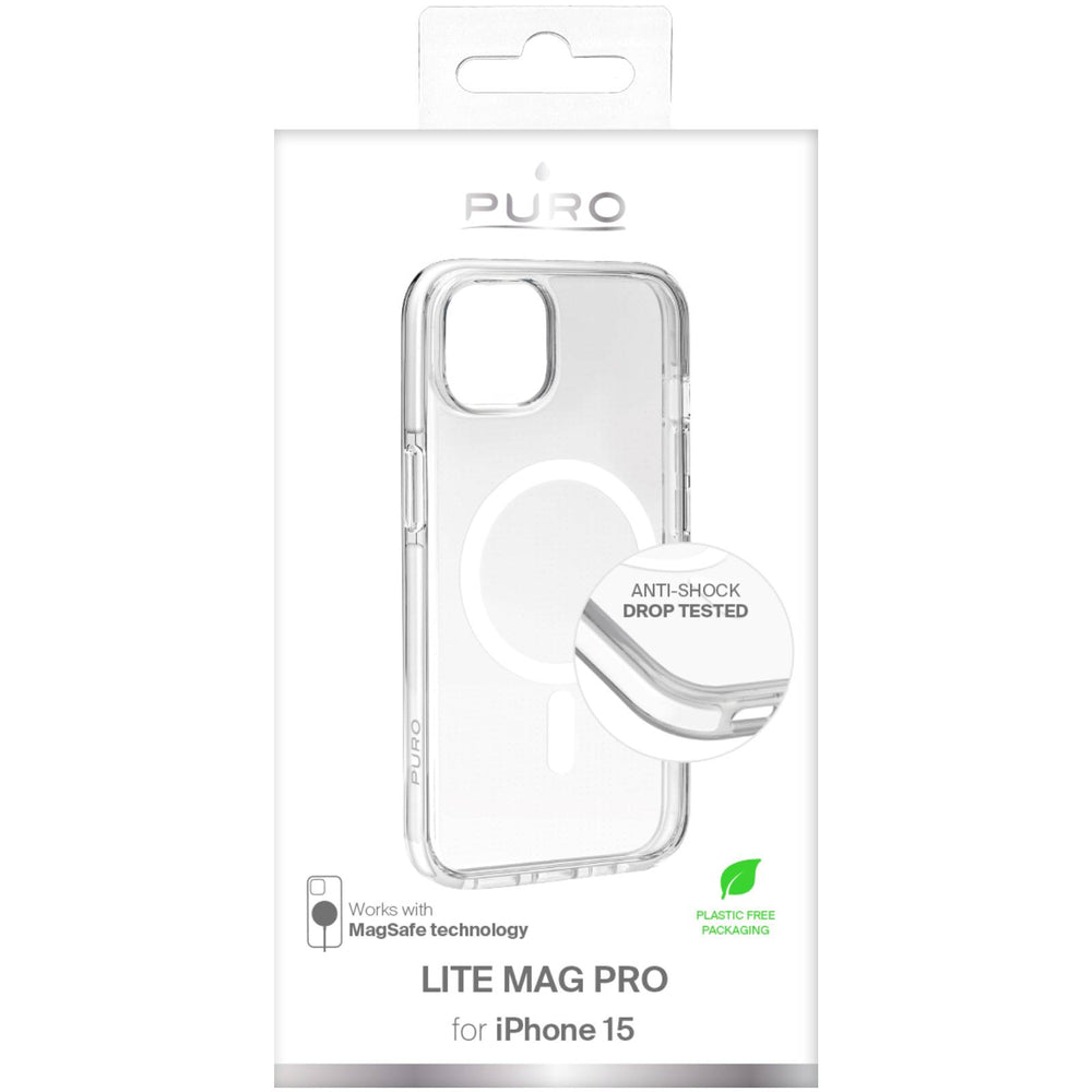 „Puro Lite Mag Pro MagSafe“ silikoninis dėklas, skirtas „iPhone 15“ – skaidrus