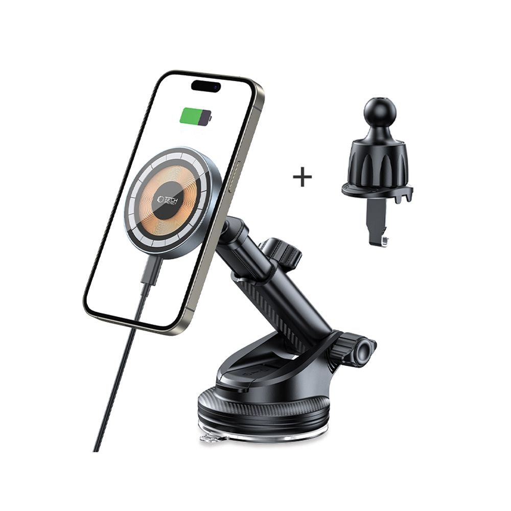 Tech-Protect MM15W MagSafe Car Holder with 15W Inductive Charger for Air Vent and Dashboard - Black