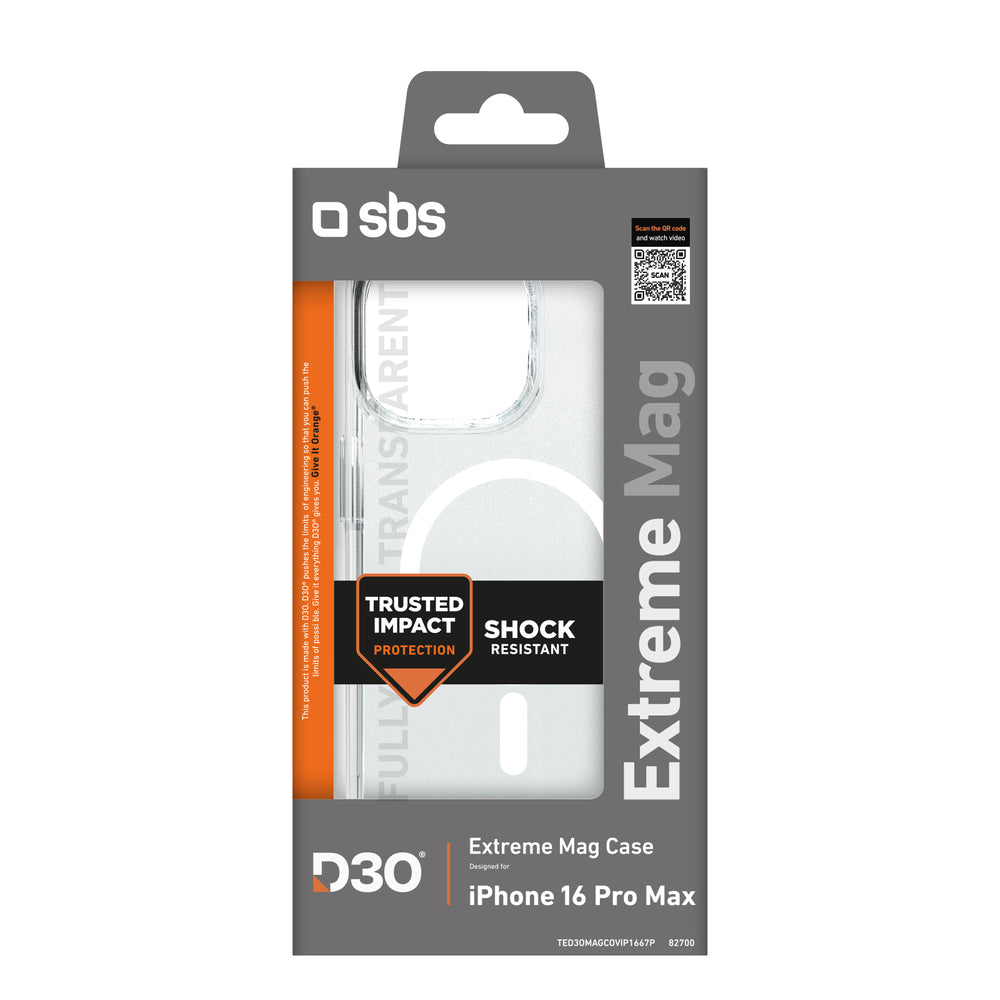 SBS Extreme Mag D3O MagSafe Case for iPhone 16 Pro Max - Transparent