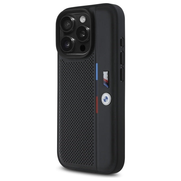 BMW M perforuotas trispalvis iPhone 16 Pro Max dėklas – juodas