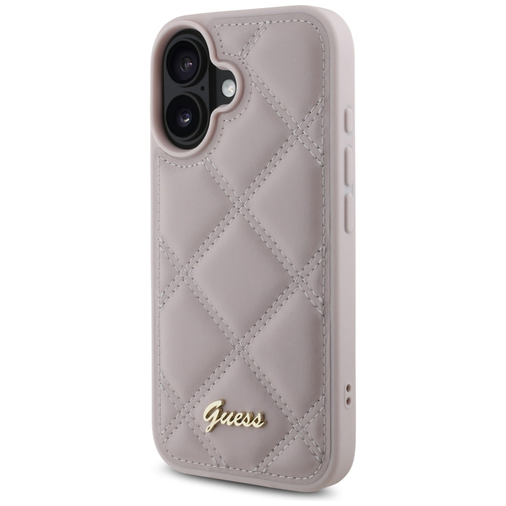 Guess Quilted Metal Logo iPhone 16 Case - Pink