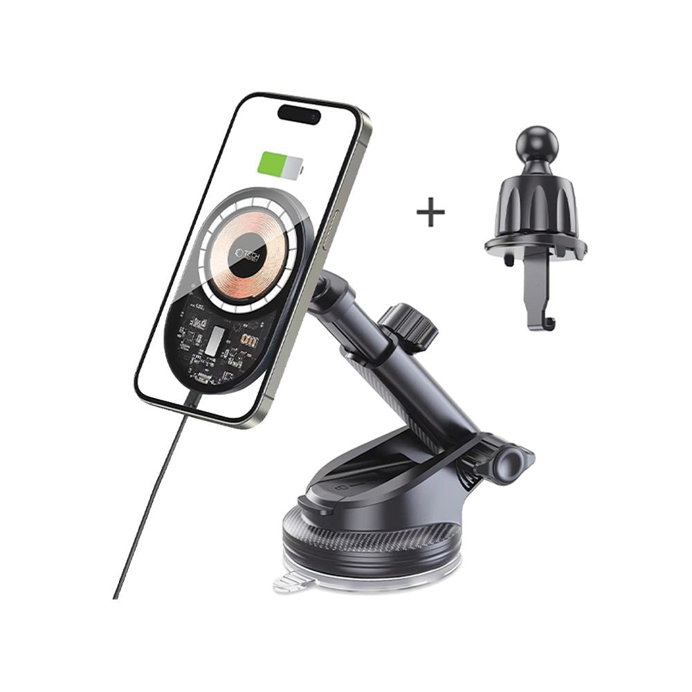 Tech-Protect MM15W-V6 15W Car Charger Holder with MagSafe for Dashboard and Air Vent - Black
