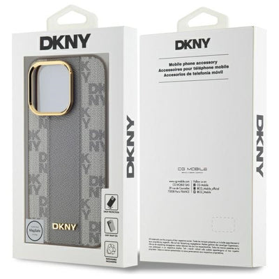 DKNY Leather Checkered Mono Pattern MagSafe iPhone 14 Pro Case - Beige