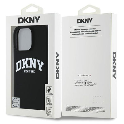 DKNY Silicone White Printed Logo MagSafe iPhone 16 Pro Case - Black
