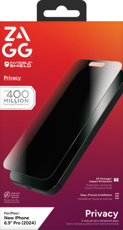 ZAGG InvisibleShield Glass Elite Privacy dėklas, skirtas iPhone 16 Pro Max telefonui