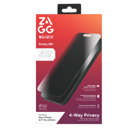 ZAGG „InvisibleShield Glass Elite Privacy 360“ apsauginis stiklas, skirtas „iPhone 16 Pro Max“