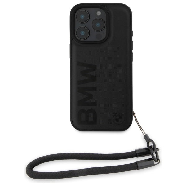 BMW Signature Leather Wordmark Cord Case for iPhone 16 Pro Max - Black