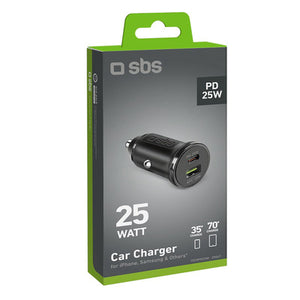 SBS TECRPD25W Car Charger 25W USB-A USB-C with Power Delivery - Black