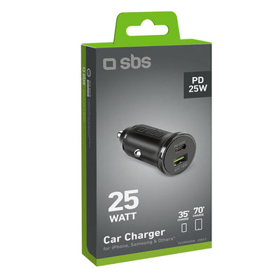 SBS TECRPD25W Car Charger 25W USB-A USB-C with Power Delivery - Black