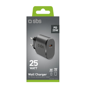SBS TETR1CPD25 25W USB-C Wall Charger with Power Delivery - Black