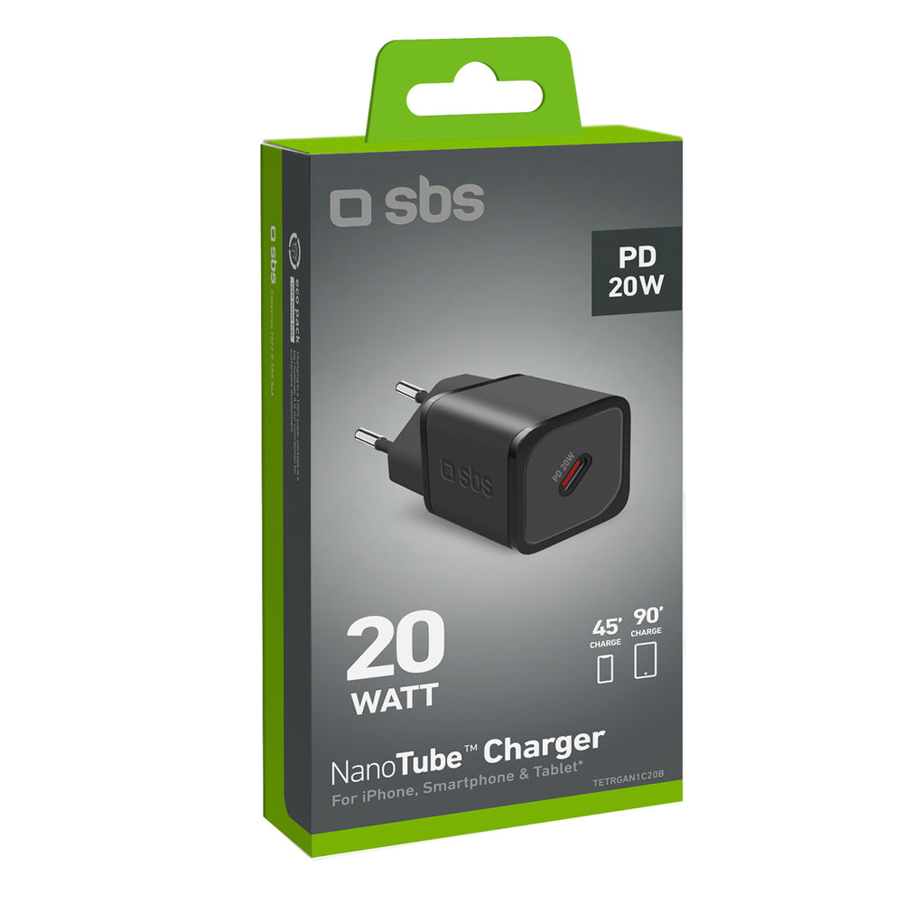 SBS TETRGAN1C20K 20W GaN USB-C Wall Charger with Power Delivery - Black