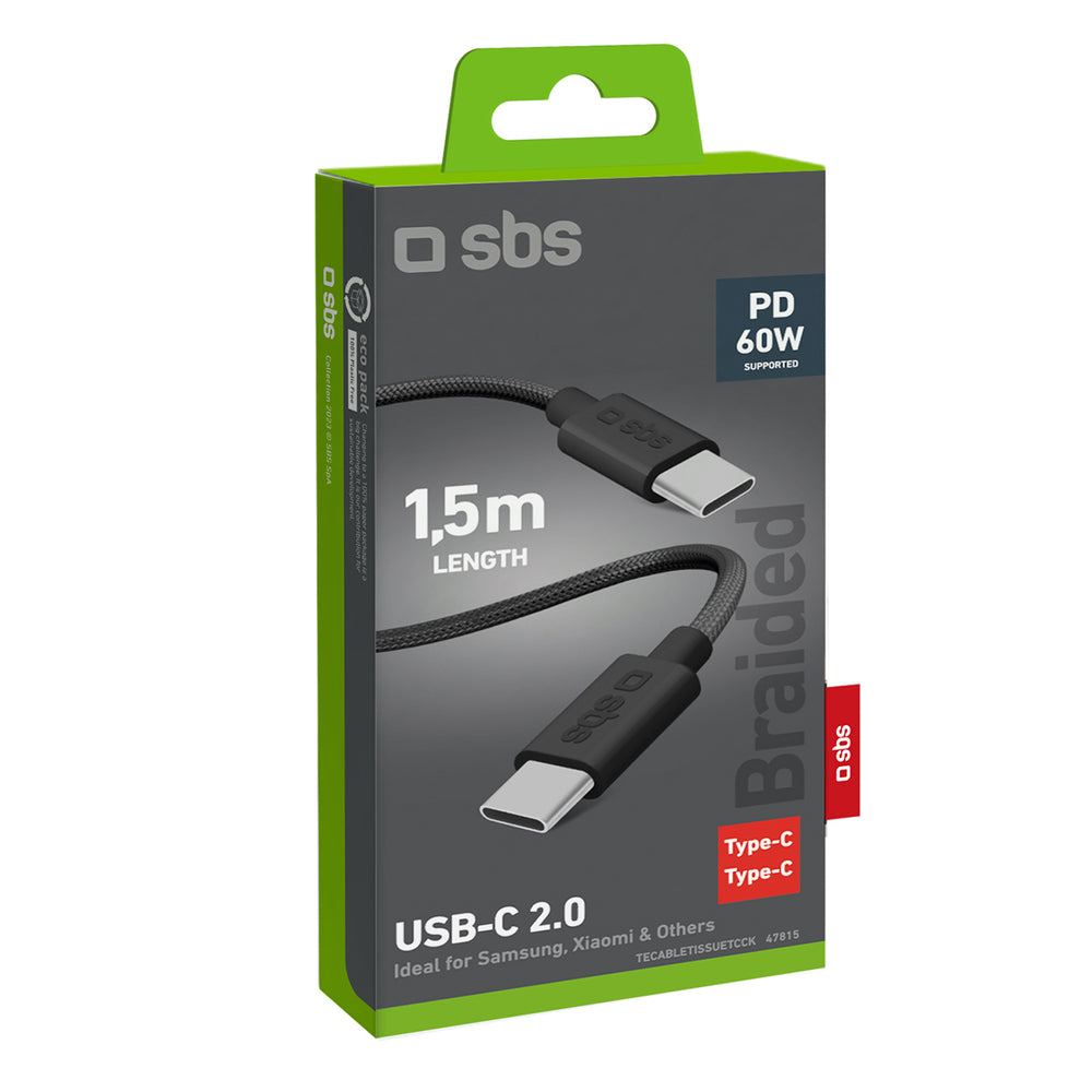 SBS TECABLETISSUETCK USB-C - USB-C 1.5m 60W braided cable - black