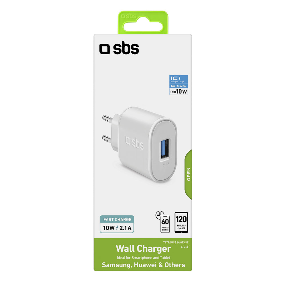 SBS TETR1USB2AWFAST 10W USB-A Wall Charger - White