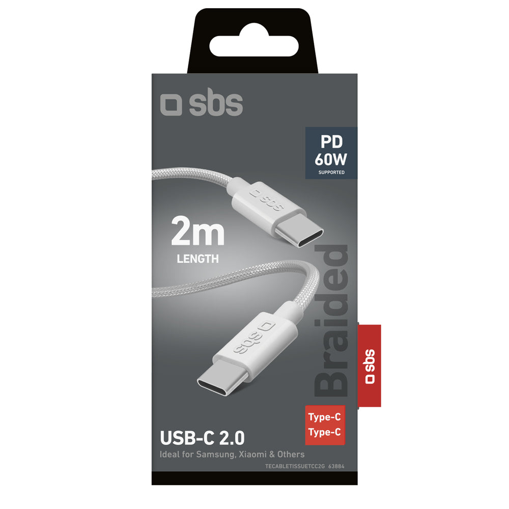 SBS TECABLETISSUETCC2G Cable 2 x USB-C 2m 60W with Power Delivery - Gray