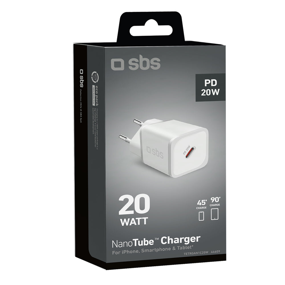 SBS TETRGAN1C20W 20W GaN Wall Charger with Power Delivery - White