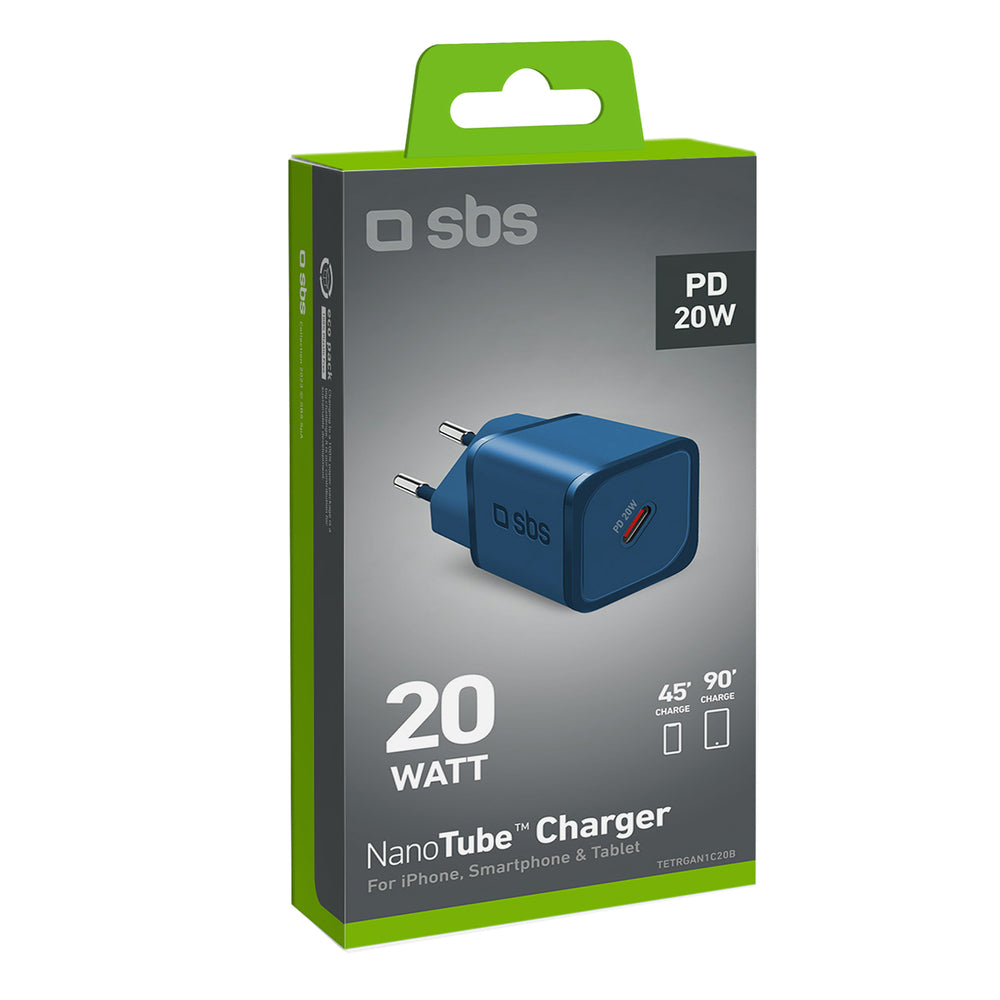 SBS TETRGAN1C20B 20W GaN Wall Charger with Power Delivery - Blue