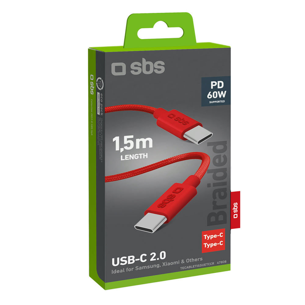 SBS TECABLETISSUETCCR USB-C - USB-C 1.5m 60W Braided Cable - Red