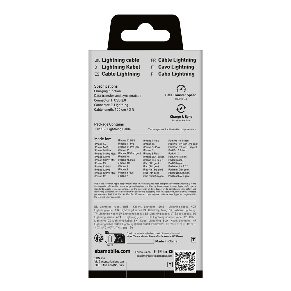 SBS TECABLEUSBIP589A USB-A - Lightning Cable - Blue