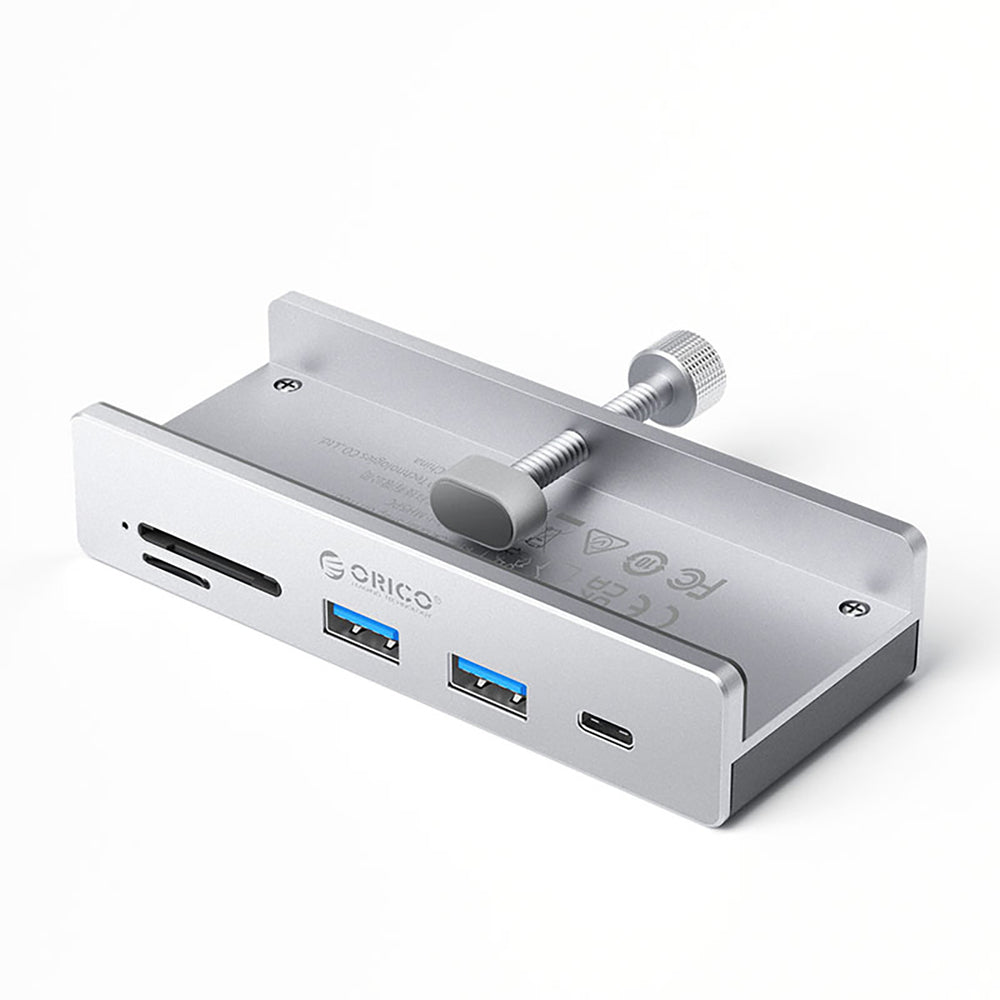 „Orico MH5PC“ šakotuvas, montuojamas prie spaustuko, USB-C / 2x USB-A 3.2 + 1x USB-C 3.2 + 1x SD&TF - sidabrinis