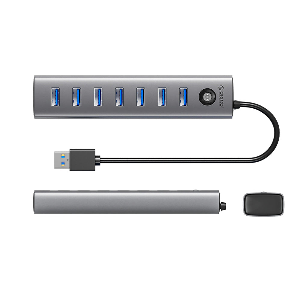 Orico CL7U-U3 šakotuvas 7x USB-A 3.0 + USB-C 5V/3A 1m - pilkas