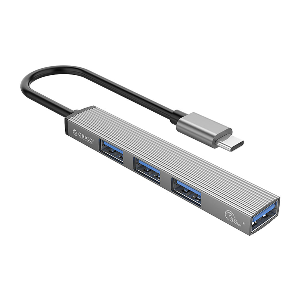 „Orico AH-13“ USB-C šakotuvo prijungimo stotelė, 1x USB-A 3.0 + 3x USB-A 2.0 - pilka