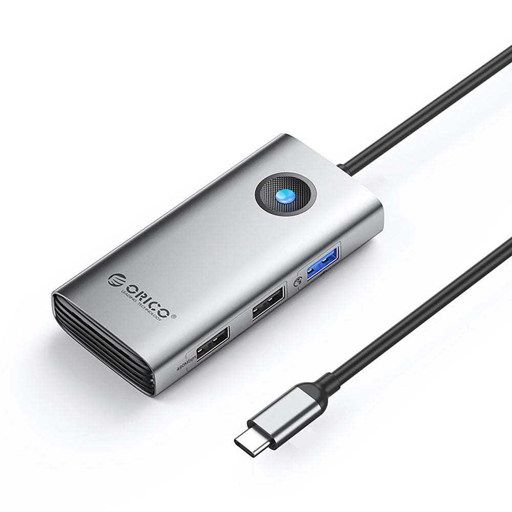 „Orico PW11-5P“ USB-C šakotuvo prijungimo stotelė, 1x USB-A 3.0 + 2x USB-A 2.0 + 1x USB-C PD + 1x HDMI – pilka